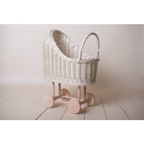 Wicker Baby Carriages Stroller for Dolls Photo Props - Creamy color