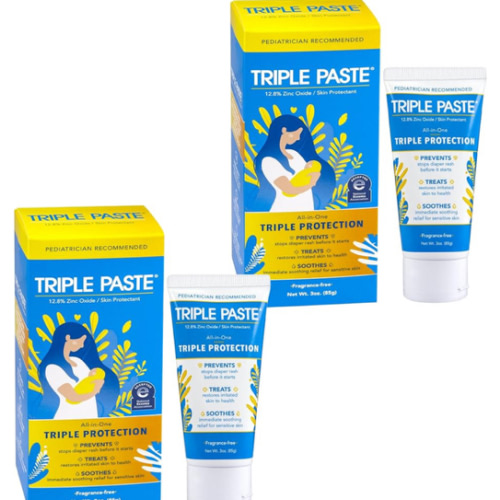 Triple Paste Diaper Rash Cream for Baby - 3 oz Tube - Zinc Oxide Ointment Treats, Soothes and Prevents Diaper Rash - Hypoallergenic Formula with Soothing Botanicals (Pack of 2)