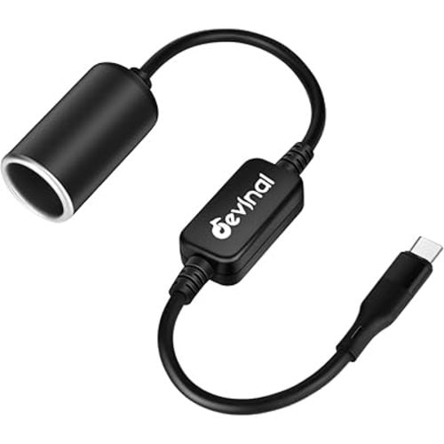 Devinal USB C Male to 12V/18W Cigarette Lighter Socket Adapter Power Cable for Radar Detector, Dash Cam, GPS, Car Led Light Strips, 1 FT
