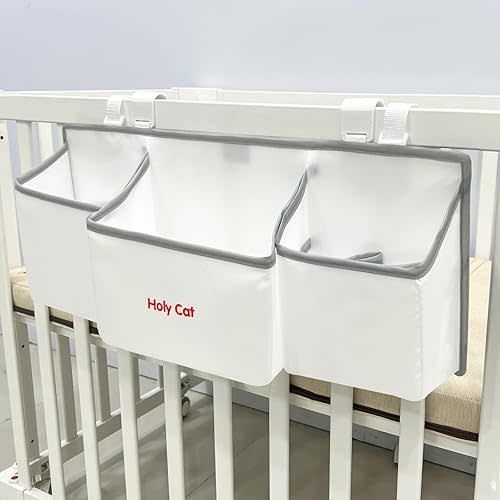 Holy Cat Hanging Baby Diaper Caddy Organizer with Paper Pocket for Changing Table Crib Playard Organization Nursery Organization Hanging Nursery-white