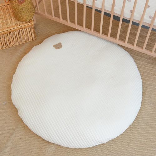 Poowe Nursery Kids Rug Creeping Crawling Mat Lion Baby Rug Childrens Floor Area Rug Mat 100% Cotton Baby Crawling Mat Round Infants School Carpet Decor, 33.5" Round-One Bear