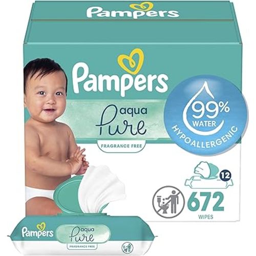 Pampers Baby Wipes Aqua Pure, 99% water-based wipes, Hypoallergenic and Unscented Baby Wipes, 336 Wipes Total (6 Flip-Top Packs)