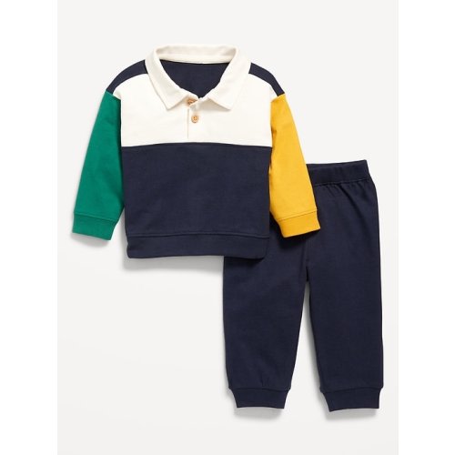 Long-Sleeve Jersey Knit Polo Shirt and Joggers Set for Baby