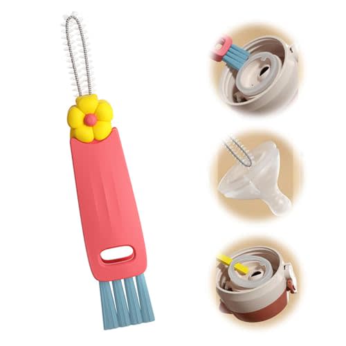 3 in 1 Cup Lid Cleaning Brush, 2024 Upgraded Portable Crevice Cleaning Brush Set for Baby Bottle Gap Tight Spaces Cup, Rotatable Cup Lid Cleaner Cup Mouth Scrubber(A-red,1pcs)