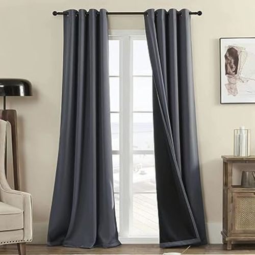Rutterllow Total Blackout 340 GSM Curtains 2 Panels, Full Shade 84 Inches Long Complete Drapes for Living Room, Dark Grey Thermal Insulated Bedroom Window Treatment Drapes (Gray, 52 x 84 inch)