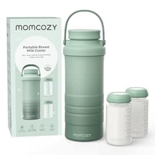 Momcozy 22oz Portable Breast Milk Cooler for Outdoor, Life Saver with 360° Total Cooling for 24 Hours, Larger Capacity Travel Breastmilk Chiller with 2pcs Baby Bottles for Breastmilk Storage, Green