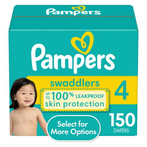 Pampers Swaddlers Size 4 Diapers, 150 Count with Leak-Guard & Blowout Barriers
