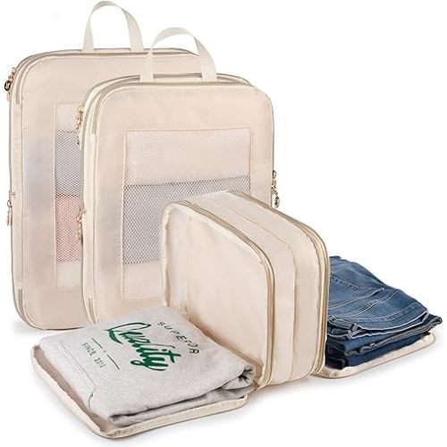 Expandable Double-Sided Compression Packing Cube,3 Set Lightweight Double Deck Organizer Bag Carry on Luggage Backpack Suitcases,Women Travel Accessories for Separate Clean and Dirty Clothes