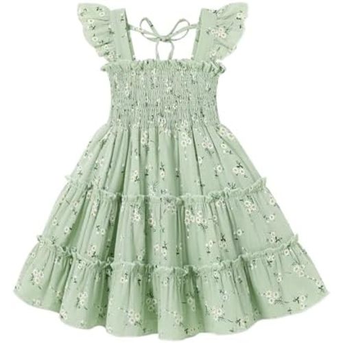 YOUNGER TREE Toddler Girl Dress Baby Girls Summer Clothes Ruffle Sleeve Floral Smock Beach Boho Dresses Sundress