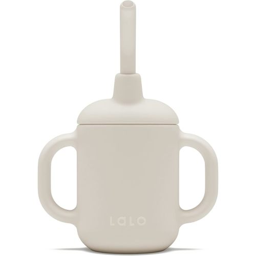 Lalo Little Cup, Non-Toxic Silicone Straw Cup with Handles - Baby and Toddler Sippy Cup - Mini Cup and Straw Training System, 4oz, Oatmeal - 1 Pack