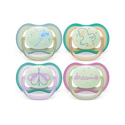 Avent Ultra Air Soft Soother Nightime Glow 2 Pack 0-6 Months Assorted