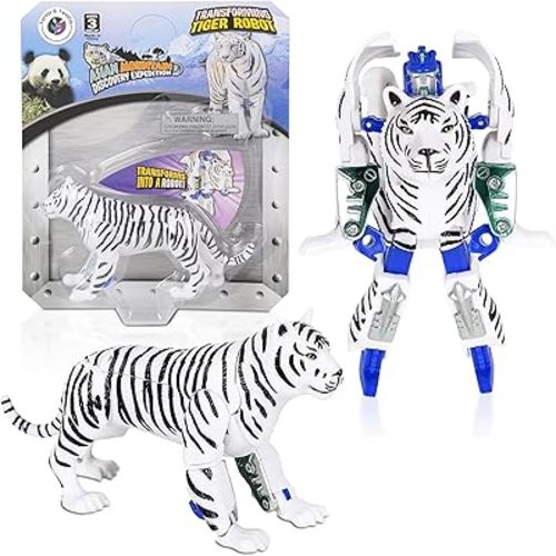 Forest Twelfth White Tiger Animal Toy Transforming Action Figure Changes to Robot Toy Great Gift for Girls & Boys (4" White Tiger)
