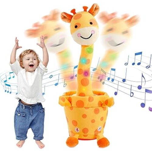 Dancing Talking Giraffe Toy, Stuffed Animal Baby Toy Repeating What You Say, Glowing Musical Electronic Giraffe Gifts for Toddlers 1-3 Years Old (Smiling Giraffe)