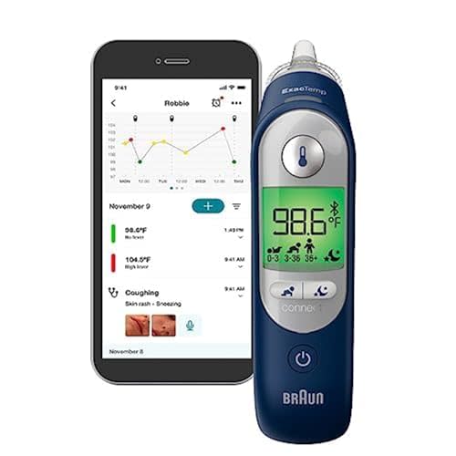 Braun ThermoScan 7+ Connect Digital Ear Thermometer - Family Care App Compatible, Age Precision Technology, Color-Coded Digital Display, No. 1 Brand Recommended by Pediatricians, FSA and HSA Eligible
