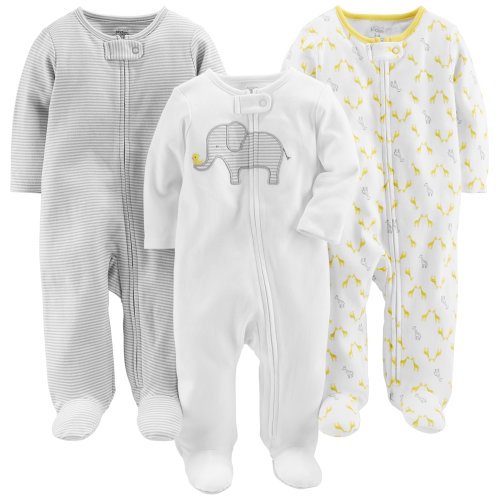Simple Joys by Carter's Baby 3-Pack Neutral Sleep and Play, Elephant, Stripe, Giraffe, Newborn