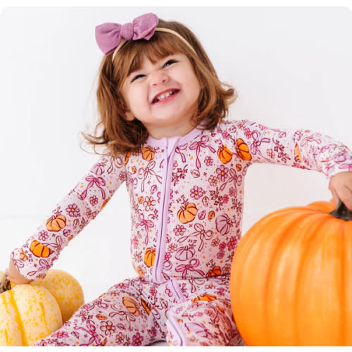 Pretty Pink Pumpkin Pajamas | Soft Bamboo Autumn Sleepwear | Kiki + Lulu