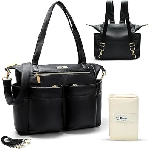 miss fong Diaper Bag Tote Baby Bag Leather Diaper Bag Backpack Large Diaper Tote Bag for girls & boys Diaper Bag Purse with 11 Diaper Bag Organizer,Changing Pad, Stroller Straps,4 Insulated Pockets