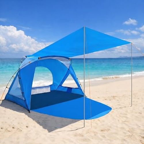 Beach Tent, Portable Sun Shelter for 2/3/4/6-8 Person with UPF 50+ UV Protection, Easy Setup Waterproof Beach Shade Canopy Cabana for Family Outdoor and Picnics, Fishing with Carrying Bag