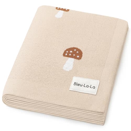 Bleu La La Unisex Baby Swaddle Blanket 100% Cotton Buttery Soft Cozy Receiving Swaddle Stroller Blanket for Shower Gift Registry for Newborns, Infants, Toddlers (Mushroom - Cream)