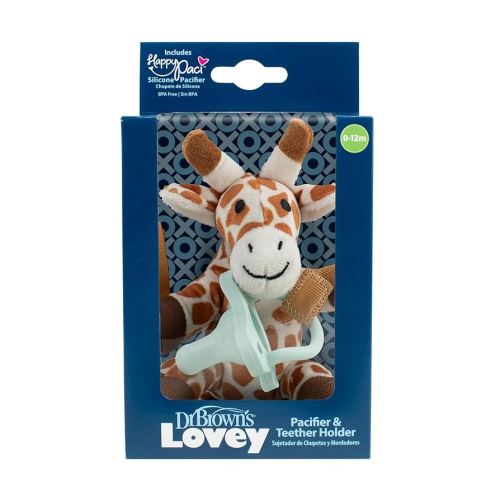 Dr. Brown's Lovey Pacifier and Teether Holder, 0 Months Plus, Giraffe with Blue Pacifier