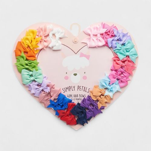 Simply Petals 40 Pack Heart Themed Hair Bow Set - Assorted Baby Bows For 0-12 Months, Colorful Clips For Infants, Girl, 40pcs