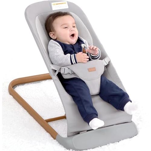 AMKE CooCon Baby Bouncer,Ergonomic Bouncer Seat for Babies with 3 Recline Positions,Portable Newborn Bouncer Seat, Mesh Design Bouncers for Infants,Gray