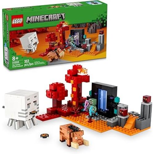 LEGO Minecraft The Nether Portal Ambush Adventure Set, Building Toy for Kids with Minecraft Action Figures and Battle Scenes, Minecraft Toy for Boys, Girls and Gamers Ages 8 and Up, 21255