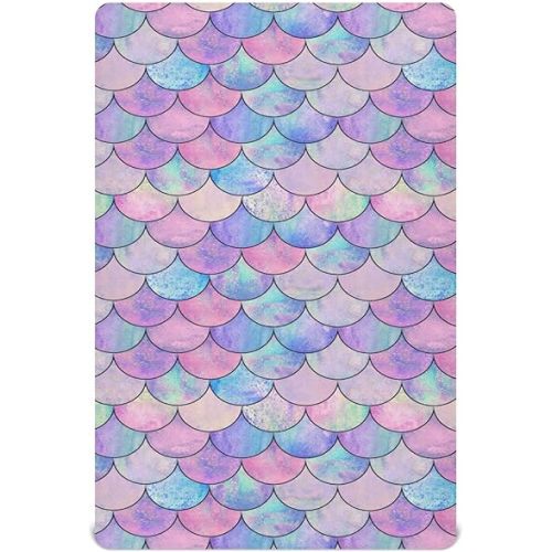 Mermaid Fish Scale Crib Sheets for Boys Girls Pack and Play Sheets Super Soft Mini Crib Sheets Fitted Crib Sheet for Standard Crib and Toddler Mattresses Baby Crib Sheets for Girls Boys, 52x28IN