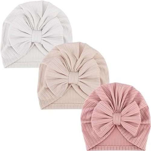 3 PCS Newborn Baby Turban Hat Baby Bow Infant Cap Hats Knot Soft Cute Nursery Beanie Breathable Toddler Cap for Girls