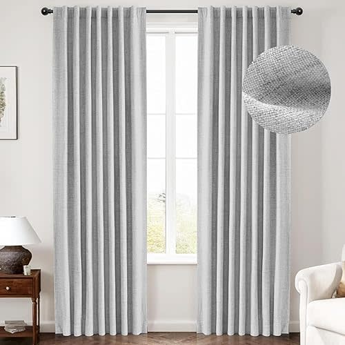 INOVADAY 100% Blackout Curtains 84 Inches Length 2 Panels Set, Back Tab/Rod Pocket Linen Black Out Curtains for Bedroom, Thermal Insulated Window Drapes - Grey, W50 X L84