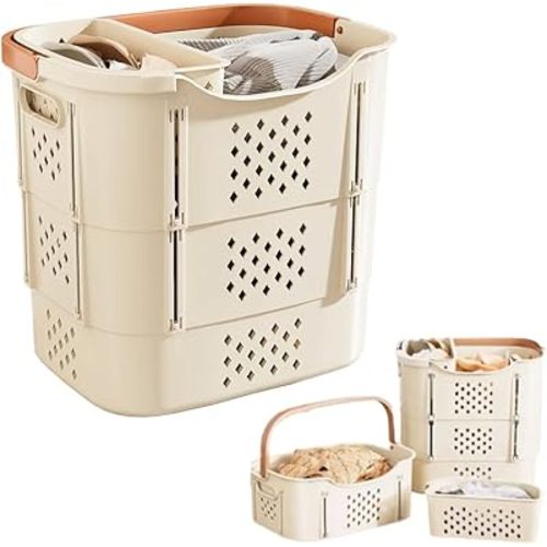 Collapsible Laundry Basket/Hamper, Foldable and Durable, Separater Basket, Room Storage and Organization, Begie