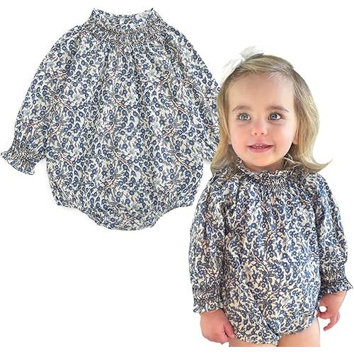 Curipeer Infant Baby Girls Floral Ruffle Romper Long Sleeve Flower Print Ruffled Outfits Jumpsuit 3M-2T