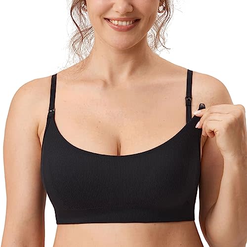 MOMANDA Women's Nursing Bras Ribbed Seamless Bralettes Support Sports Bra Wireless Maternity Breastfeeding Bra Sleep