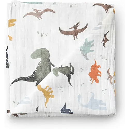 Aenne Baby Muslin Baby Swaddle Blanket Dinosaur Dino Print, Luxurious, Soft and Silky, 47x47inch (1pack), Baby boy Nursing Cover, wrap, Burp Cloth