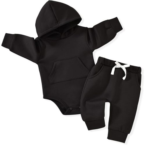 Aalizzwell 0-3 Months Infant Baby Girl Boy Fall Clothes Ribbed Long Sleeve Winter Spring Hoodie Outfit Black