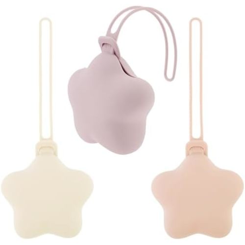3Pcs Pacifier Holder Case, Safe and Soft Material Pacifier Pouch, Food Grade Silicone Pacifier Case, Star Shape, Protective Pacifier Storage Case for Diaper Bag Stroller (Style 1)