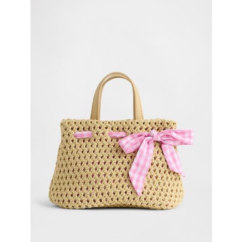 Toddler Gingham Bow Straw Bag
