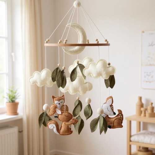 Woodland Baby Mobile | Forest Animals Crib Mobile | Felt Squirrel Owl Deer Nursery Decor | Rustic Nature Theme Baby Room Hanging Decor