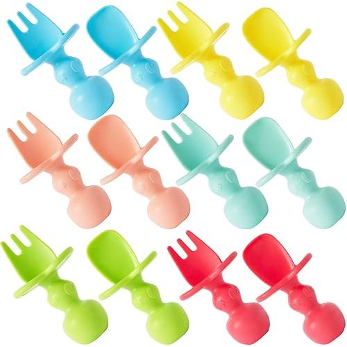 12 Pack Baby Utensils, Silicone Baby Spoons Self Feeding and Baby Forks, Toddler Utensils for Baby Led Weaning, Chewable Utensils First Stage