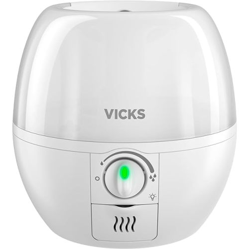 Vicks 3-in-1 SleepyTime Humidifier, 1 Brand Recommended by Pediatricians*. Cool Mist Humidifier with Night-Light, and Essential Oil Diffuser for Baby and Kids rooms. Visible Cool Mist, White.