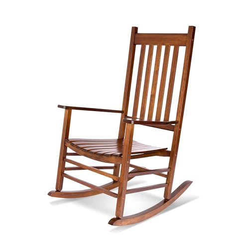 Shine Company Vermont Porch Rocker, High Back Wood Rocking Chair, Oak