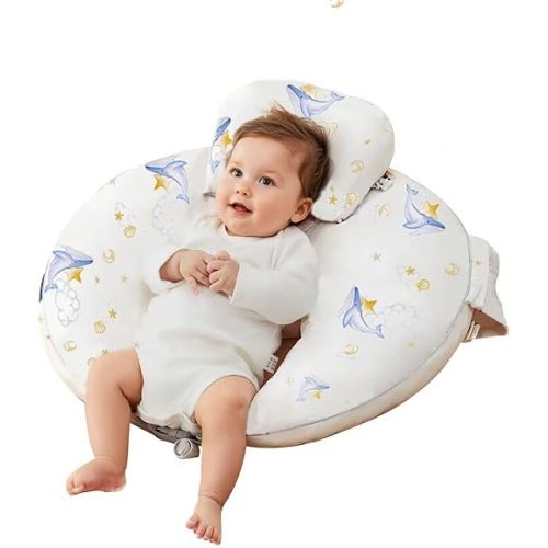Nursing Pillow for Breastfeeding & Bottle Feeding –Breastfeeding Pillow with Adjustable Waist Strap, Feeding Pillow for Tummy Time,Removable Cotton Cover for Mom & Baby Comfort (Whale)
