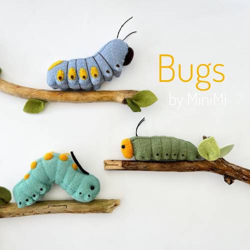 Felt plush moth caterpillar ornaments. Realistic larva - cute worm