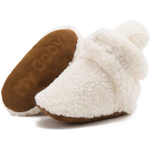 Babelvit Newborn Baby Boy Girl Soft Fleece Booties Stay On Infant Slippers Socks Shoe Non Skid Gripper Toddler First Walkers Winter Ankle Crib Shoes