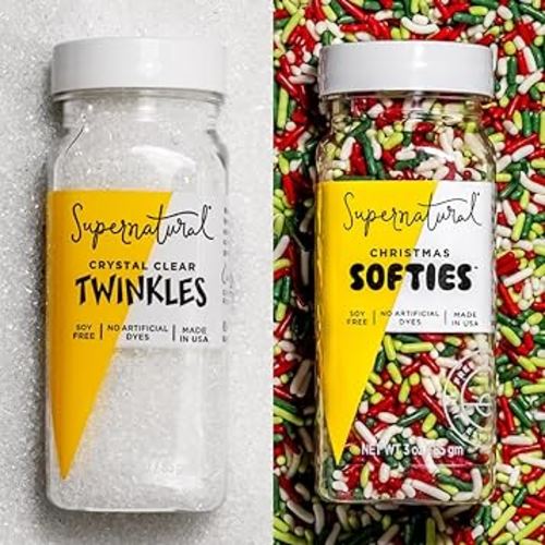 Christmas Softies & Clear Twinkles Sanding Sugar Sprinkle Set by Supernatural, No Artificial Dyes, Soy Free, Gluten Free, Vegan, 3oz (Pack of 2)