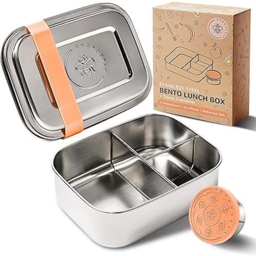 Everusely Small Stainless Steel Bento Box Kids - 27oz Toddler Lunch Box Stainless Steel, Metal Lunch Box for Kids, Metal Lunch Container, Stainless Steel Lunch Box For Kids, Bento Box Stainless Steel
