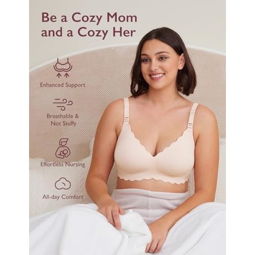 Momcozy Nursing Bras for Breastfeeding, Seamless Pregnancy Maternity Bra Wireless Classic Jelly Strip Support Nursing Bra