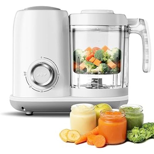 Baby Food Maker with Steam Basket - BPA-Free Baby Food Processor, Steamer, Puree Maker, and Blender - Easy Knob Control for Healthy Homemade Baby Food, White