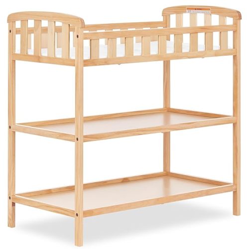 Dream On Me Emily Changing Table, Compact and Portable, Solid New Zealand Pinewood, Safety Rails, Two Storage Shelves, Includes Water-Resistant 1" Changing Pad — Natural