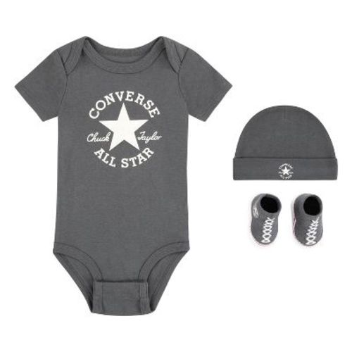 Converse Baby Short Sleeve Bodysuit With Hat & Bootie Set - Black 3-6m